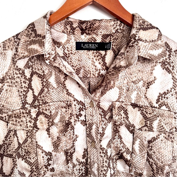 Ralph Lauren Black Label Beige Snakeskin Print Blouse Size Large - Picture 2 of 10